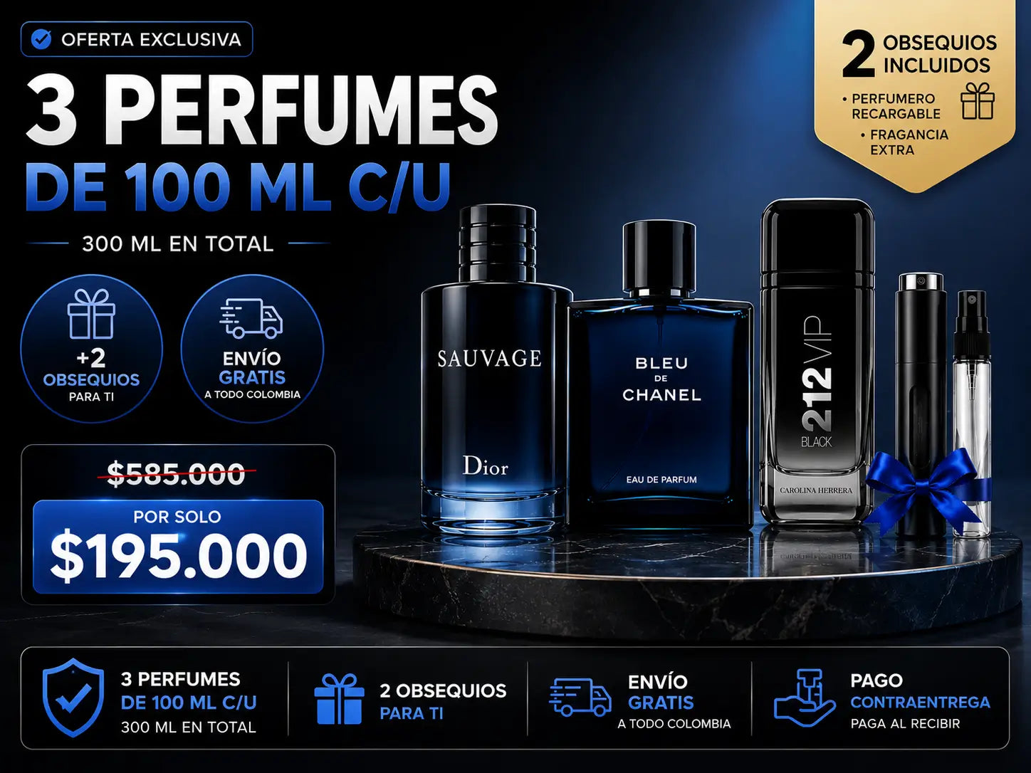 Trío Masculino Importado 3x100ml + 2 Obsequios (Últimas unidades 🚨)