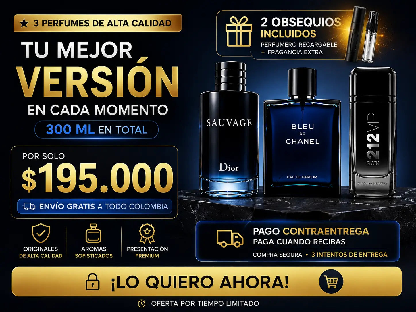 Trío Masculino Importado 3x100ml + 2 Obsequios (Últimas unidades 🚨)